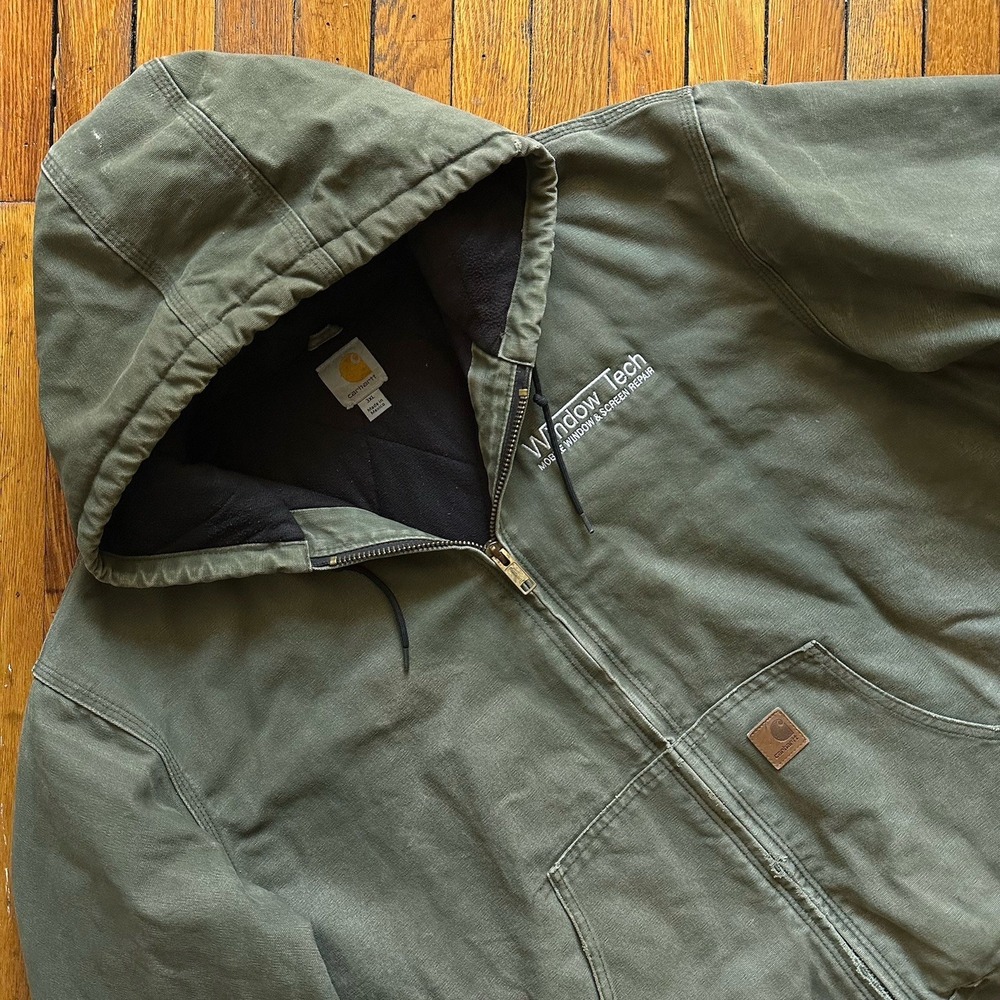 Vtg Y2K Carhartt J130 ARG Duck Canvas Hooded Chore Jacket Lined Men 3XL Green - Picture 2 of 16